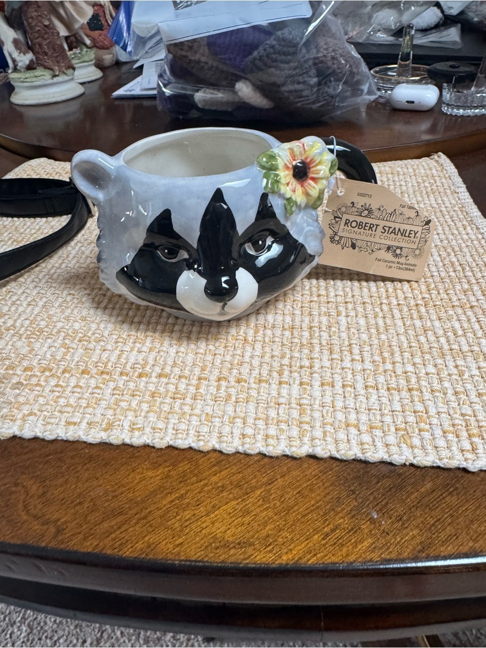Robert Stanley - 2023 Fall Ceramic Coffee Mug - Racoon with Sunflower - NWT